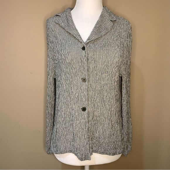 Eileen Fisher Tops - Eileen Fischer Checkered Button Down Collar Shirt Women’s Medium Black and White